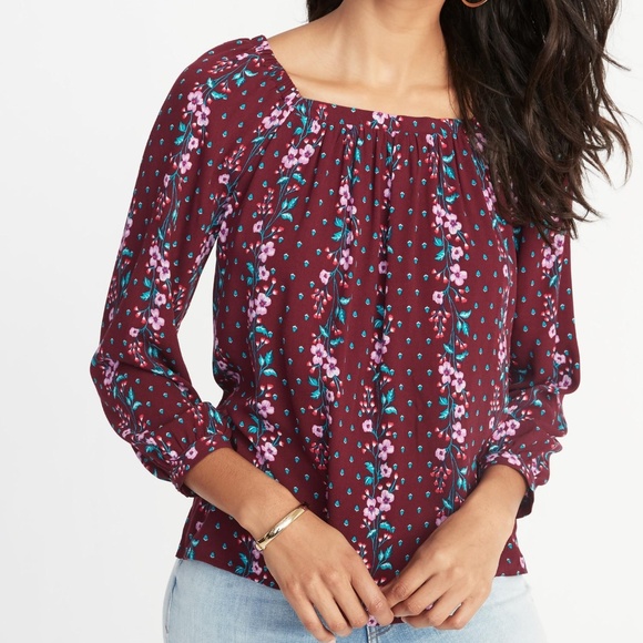 Old Navy Relaxed Floral-print Portrait-Neck blouse - Picture 1 of 3